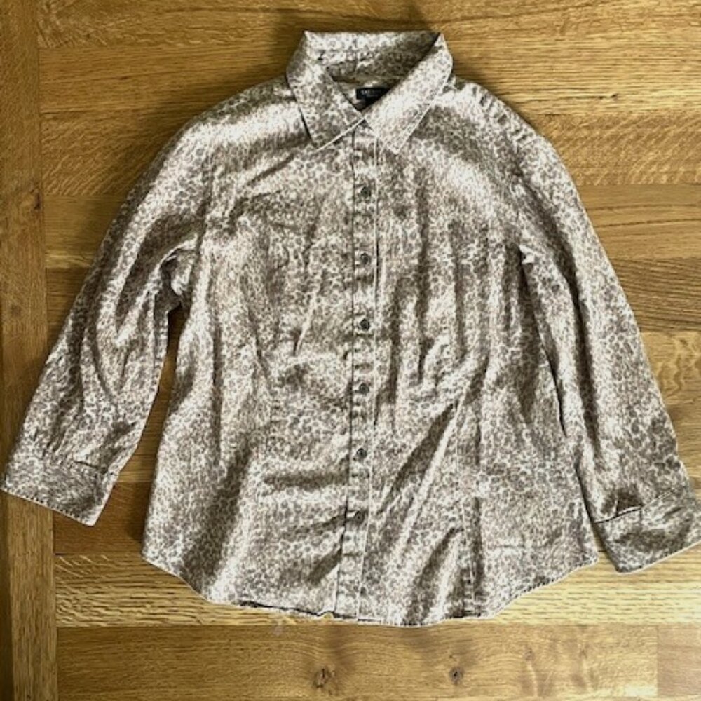 Talbots Button Down Speckled Print Blouse